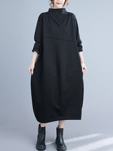 Solid Color A-Type Long-Sleeved Midi Dress